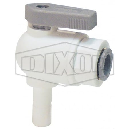 Dixon TrueSeal Ball Valve, 1/4 x 3/8 in, Tube x Plug-In Elbow Union, Glass-Reinforced Polypropylene Body PP4VTEU6-MG